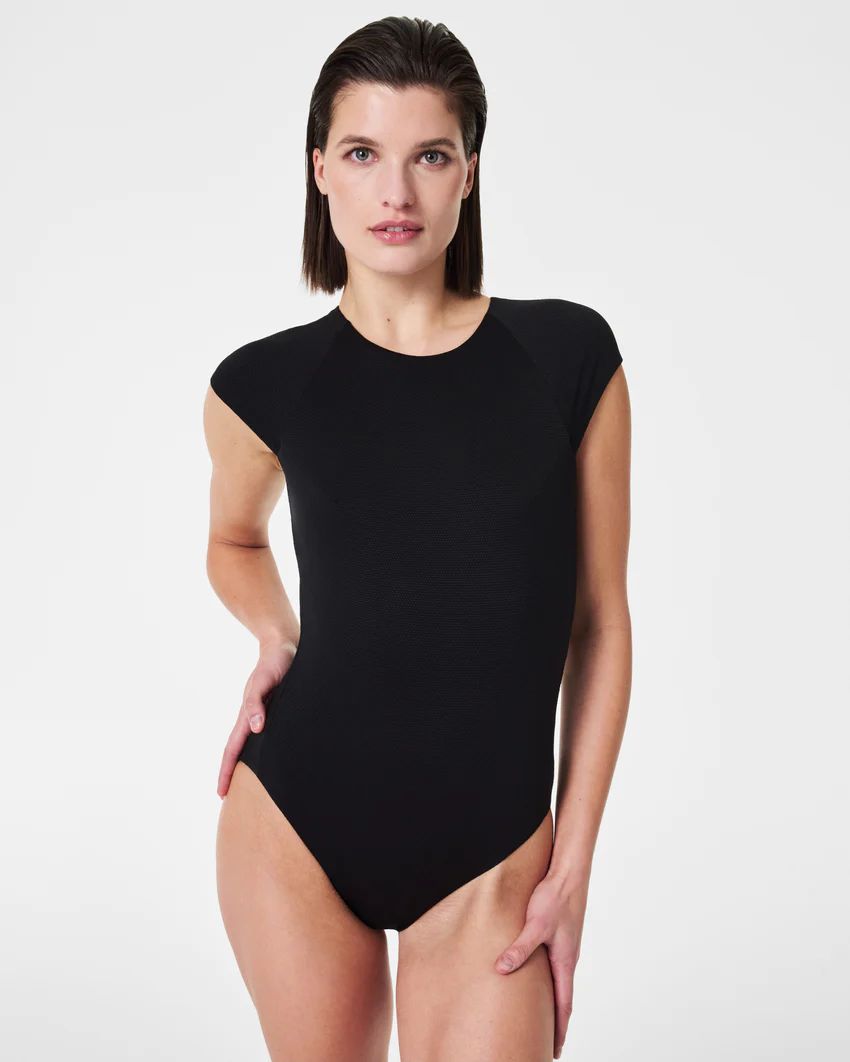 Pique Shaping High Neck Short Sleeve One-Piece | Spanx
