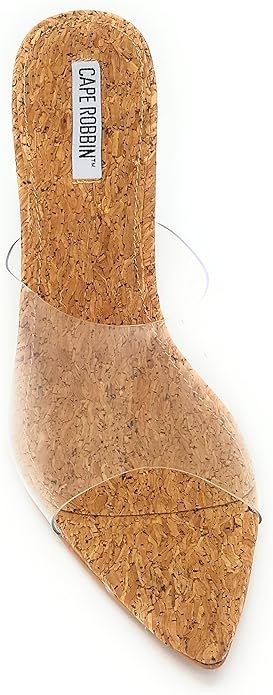 Cape Robbin Melrose Nude Clear Cork Slip-On Mule Pointy Open Toe Stiletto Heel | Amazon (US)
