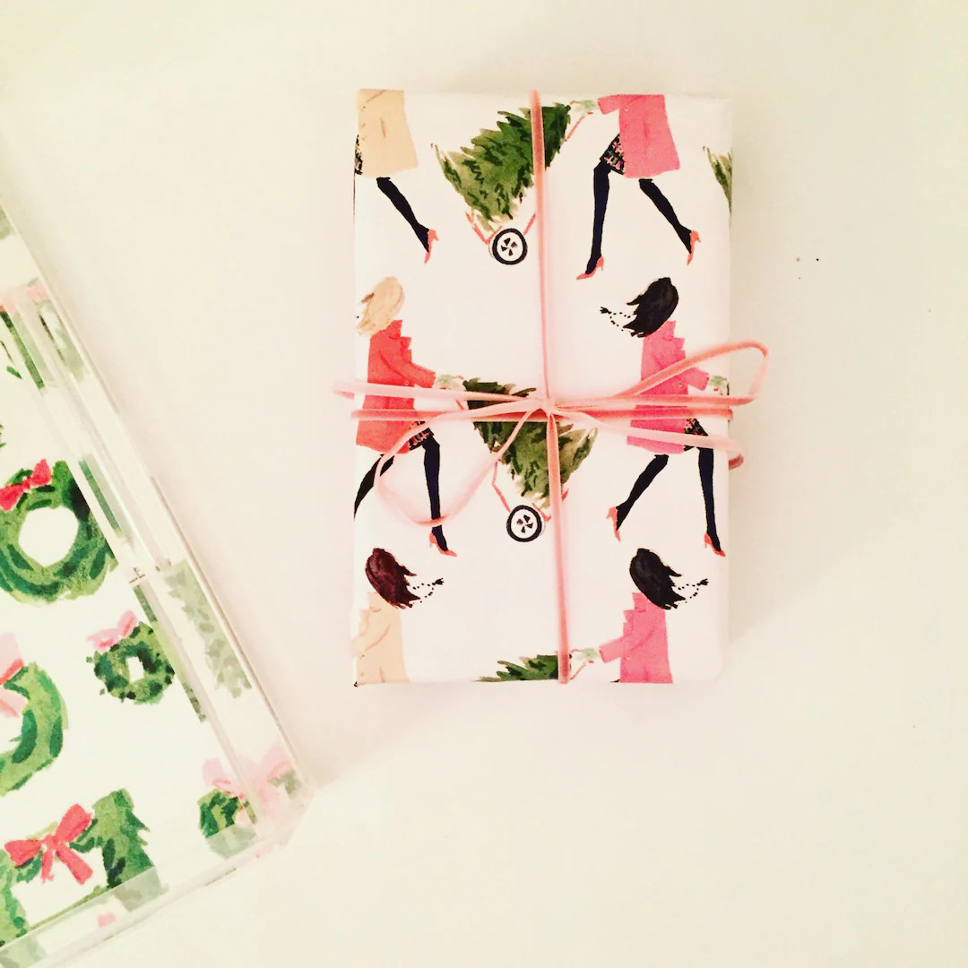 Christmas Wrapping Paper: Tree Toting Girls christmas - Etsy | Etsy (US)