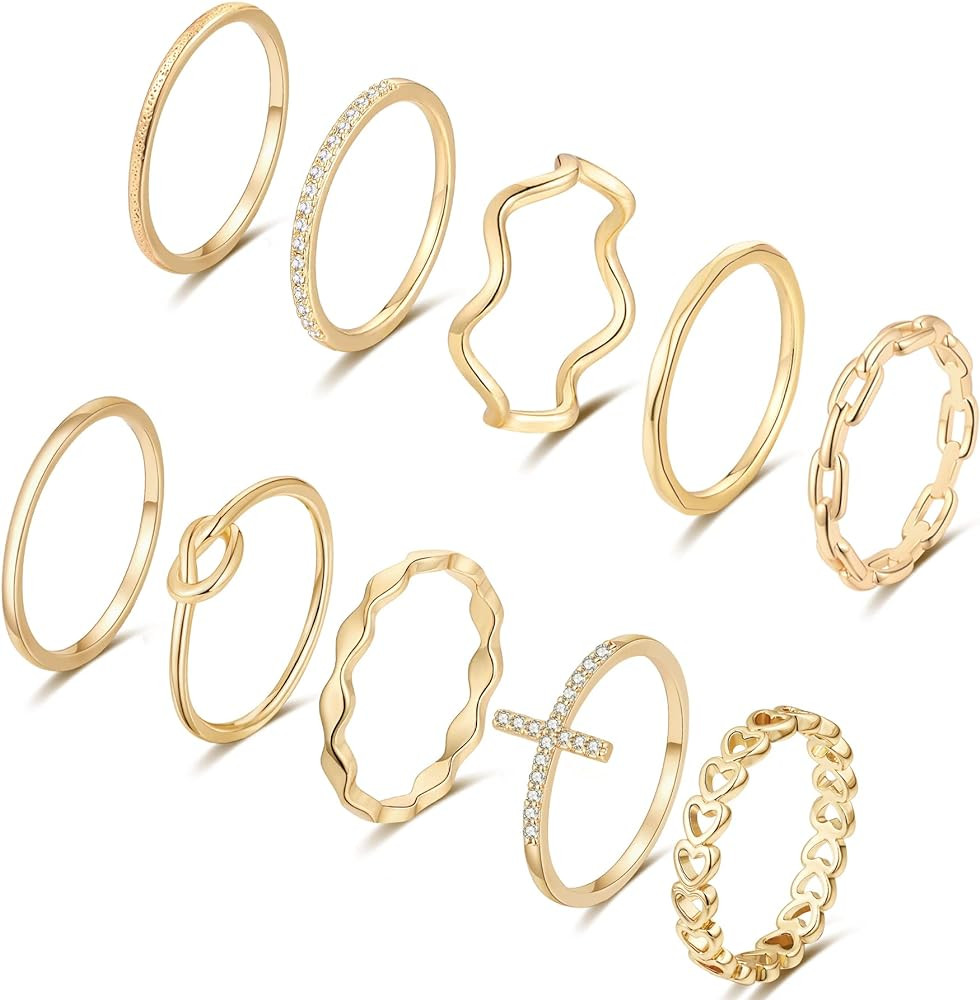 ZOERAY 10PCS 14K Gold Plated Stacking Rings for Women Thumb Stackable Knuckle Band Rings Plain Tw... | Amazon (US)