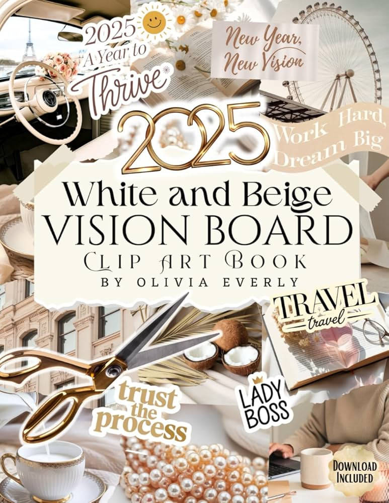 Vision Board Clip Art Book: White and Beige Collection of Powerful Pictures, Quotes, Words, and A... | Amazon (US)