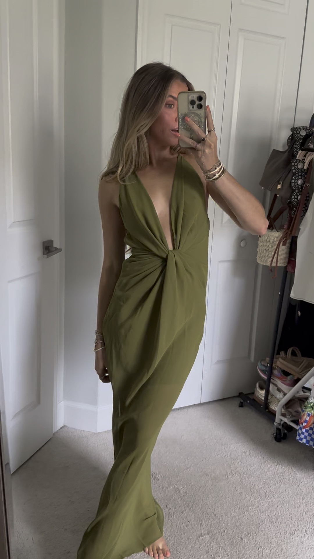 Showpo size is 2. This stunning plunge-neck number features flattering ruched detailing and a daring open back, ensuring you turn heads at every event. With its dreamy sage green hue inspired by the vintage-inspired trend, it adds an effortlessly romantic touch to your collection of dresses.

Pair this showstopper with minimalist aesthetic strappy heels for understated elegance or dial up the glam factor with bold statement accessories like oversized gold hoops and stacked bracelets. Whether you're off to a cocktail soirée or celebrating under starlit skies, the Tamara Maxi Dress promises unforgettable style moments that feel as fabulous as they look

#LTKWedding #LTKFindsUnder100 #LTKParties