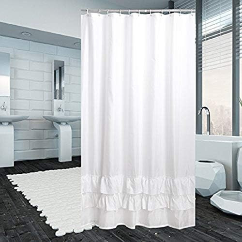Extra Thicken Premium Quality Ruffle Shower Curtain Polyester Fabric Washable 72x96-White | Amazon (US)