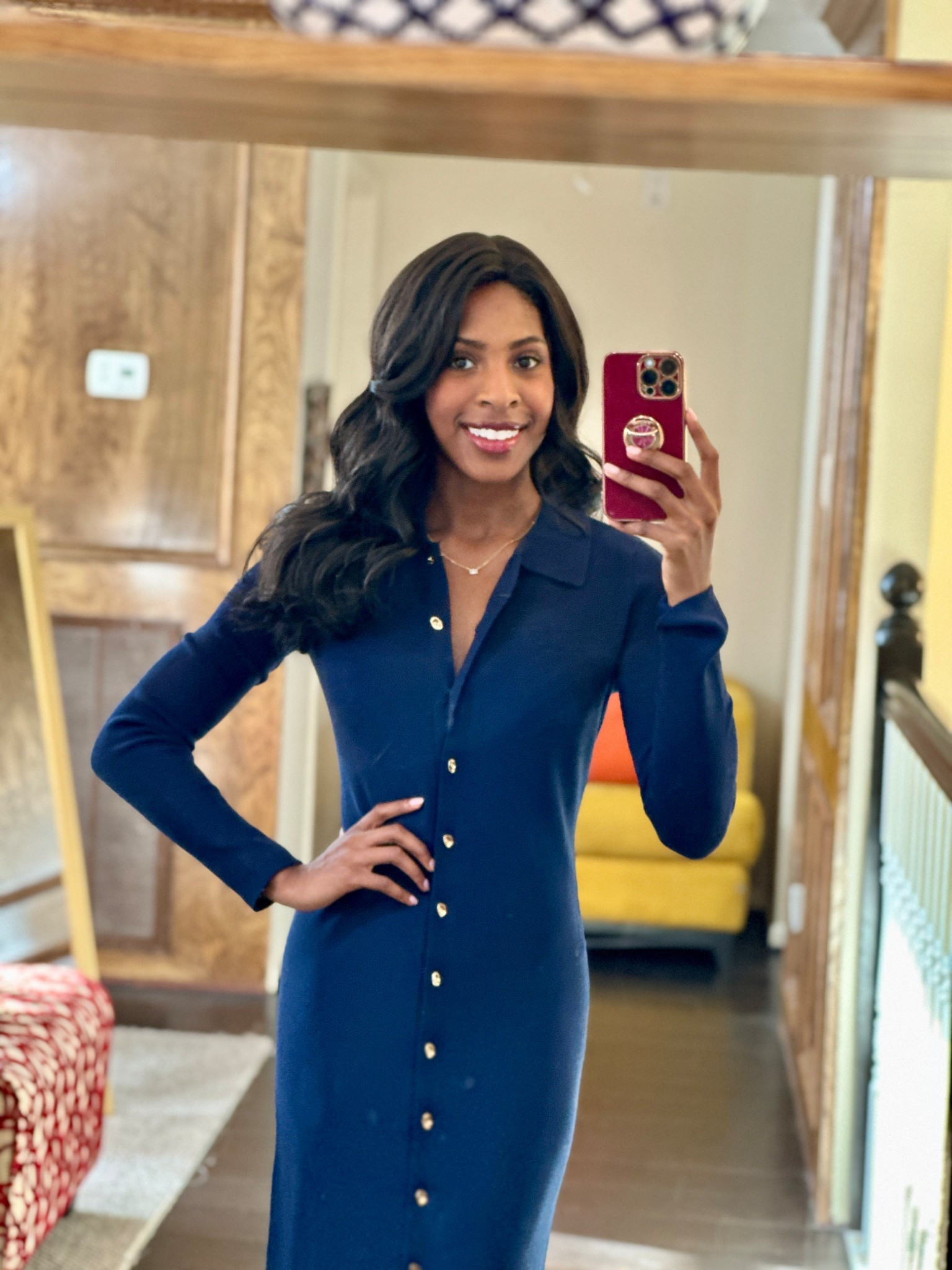 Obsessed with how elegant this navy blue dress makes you feel. Use my code NessaInStyle_12 for 12% off your order!

Wearing size small (5’9”)