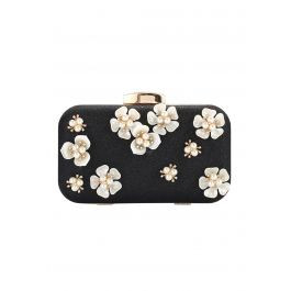 Beaded 3D Flower Clutch in Black | Chicwish