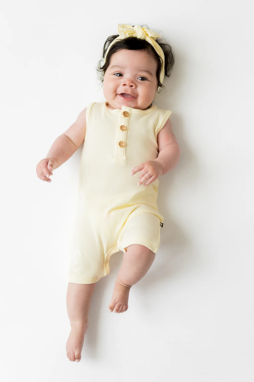 Ribbed Sleeveless Shortall in Chamomile | Kyte Baby