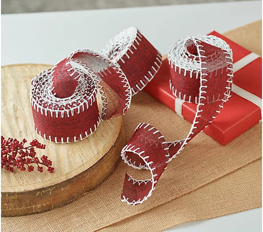 Set of 3 2.5" x 15' Hem Stitched Ribbon by Valerie - QVC.com | QVC