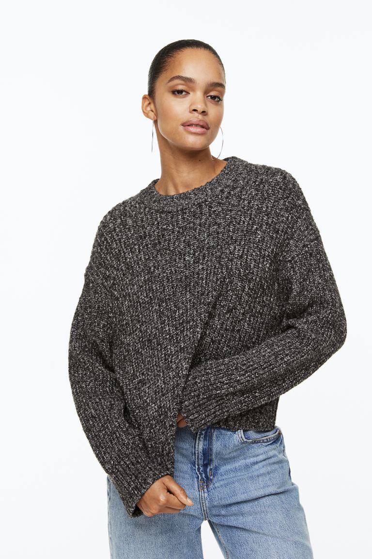 Oversized Rib-knit Sweater - Black melange - Ladies | H&M US | H&M (US)