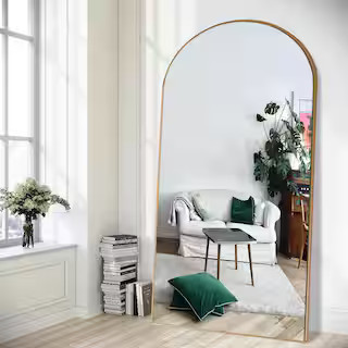 32 in. W x 71 in. H Oversized Arch Full Length Gold Wall Mounted/Standing Mirror Floor Mirror | The Home Depot