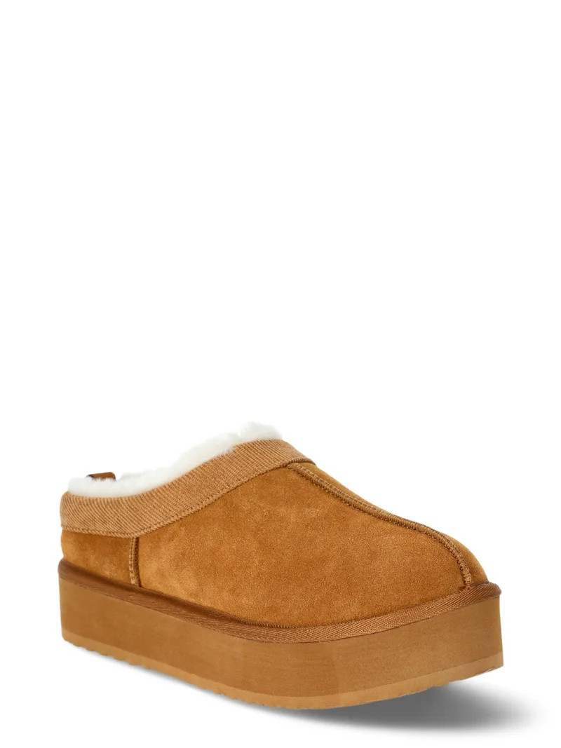 Joyspun Women's Ultra Short Faux Suede Platform Clog Slippers - Walmart.com | Walmart (US)
