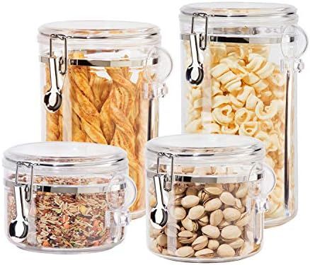 Oggi 4pc Clear Canister Set with Clamp Lids & Spoons Airtight Containers in Sizes Ideal for Kitch... | Amazon (US)