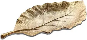 India Handicrafts Brushed Gold Tone Leaf 23 inch Aluminum Serving Tray | Amazon (US)