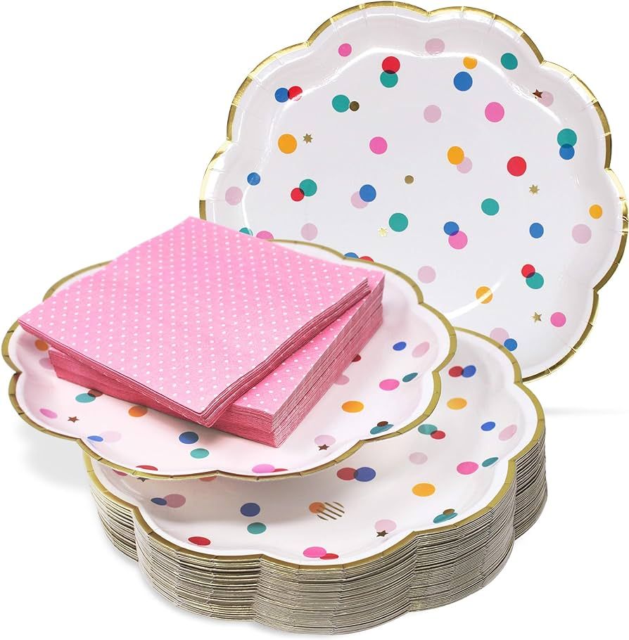 Premium Pink & Gold Party Plates Set - 30 Pack Disposable Plates & Napkins, Ultra-Durable 400GSM,... | Amazon (US)