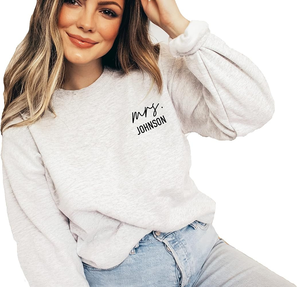 Mrs Sweatshirt - Custom Mrs Sweatshirt - New Mrs - Honeymoon Pajamas - Wedding Gift - Engagement ... | Amazon (US)