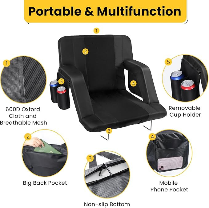 Stadium Seats with Back Support, 25" Extra Wide Bleacher Chairs with Back and Cushion, 3D Mesh St... | Amazon (US)