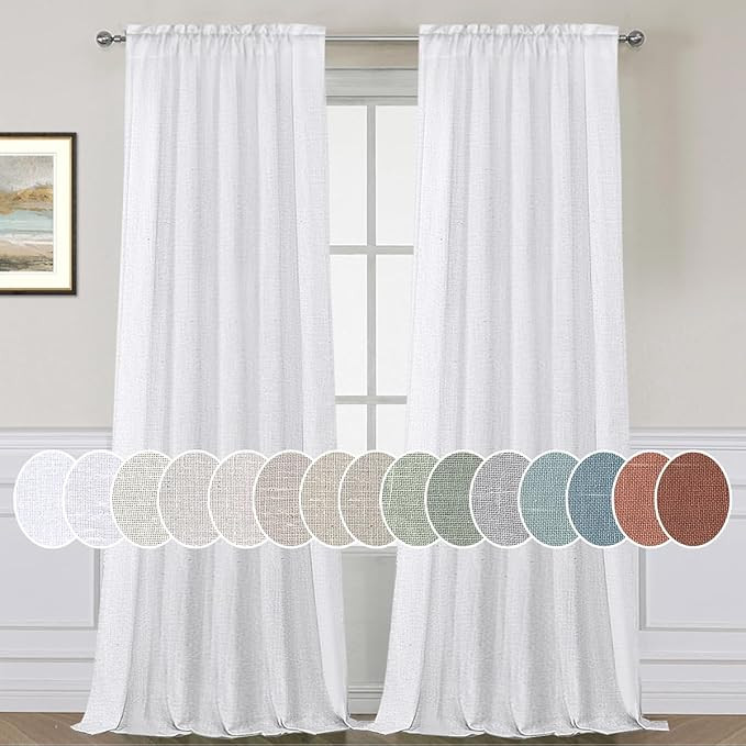 H.VERSAILTEX Curtains 96 Inches Long for Living Room 2 Panels Rod Pocket Semi Sheer Linen Curtain... | Amazon (US)