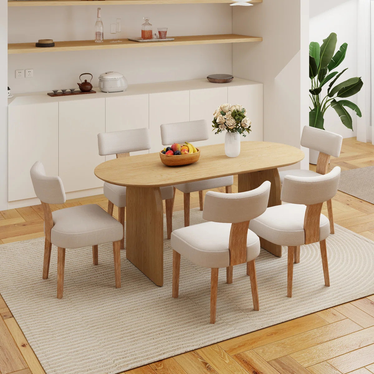 Dining Set Mid-Century Modern Wooden Table & Upholstered Chair Set For Home, Kitchen, Dining Room | Wayfair North America