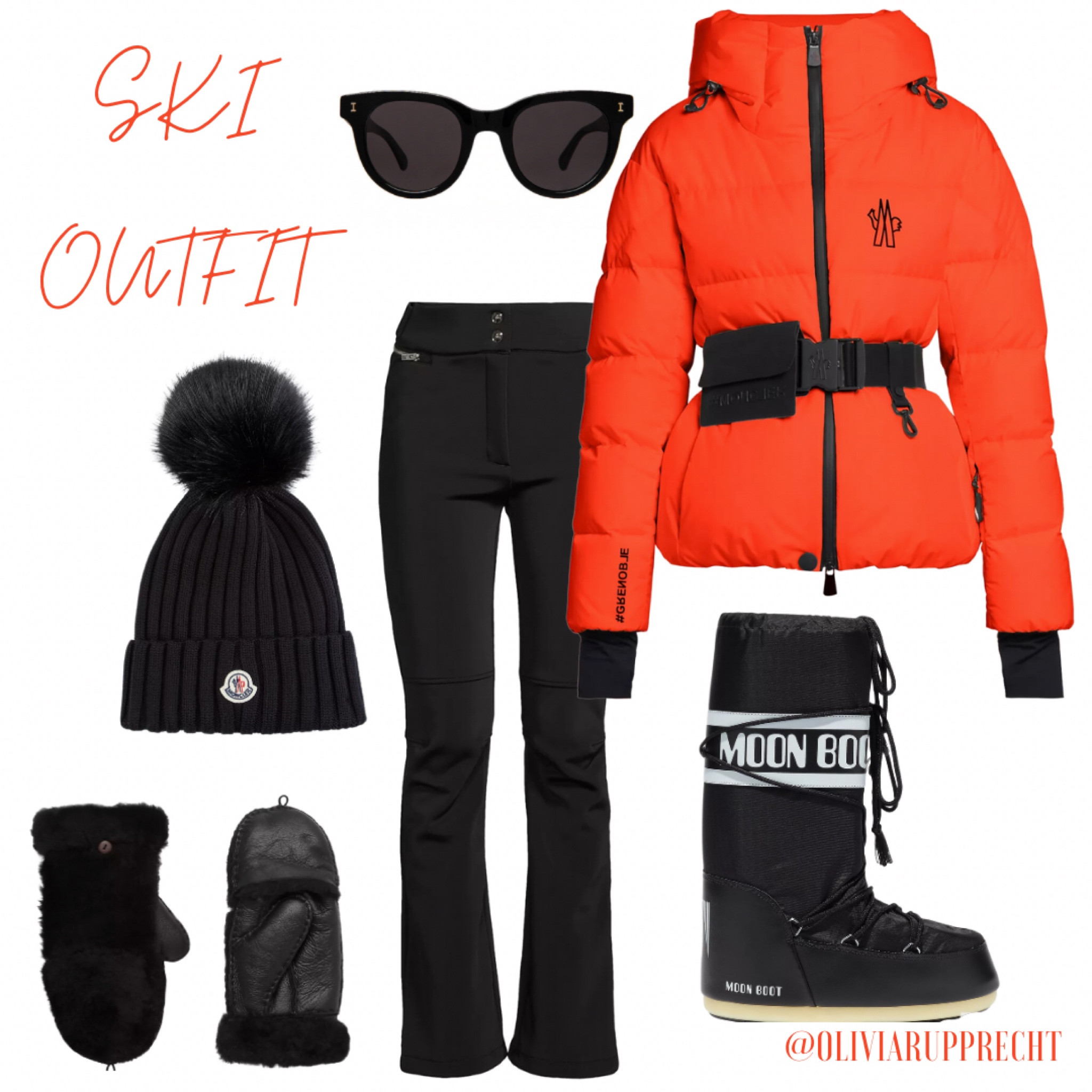 Ski outfit | snow | vacation | gloves | boots | moon boots | pants | jacket | winter | sunglasses | hat | black | orange | style | fashion | 

#LTKtravel #LTKstyletip #LTKSeasonal