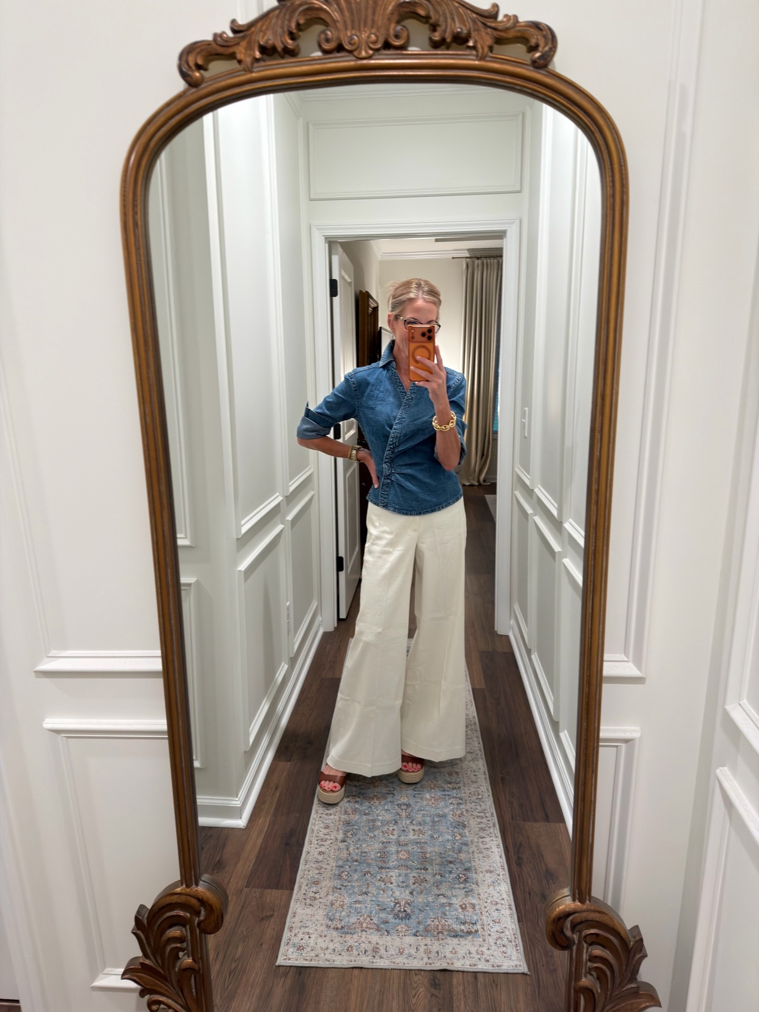 Fridays ootd - @Spanx pants and this fabulous denim top $30!