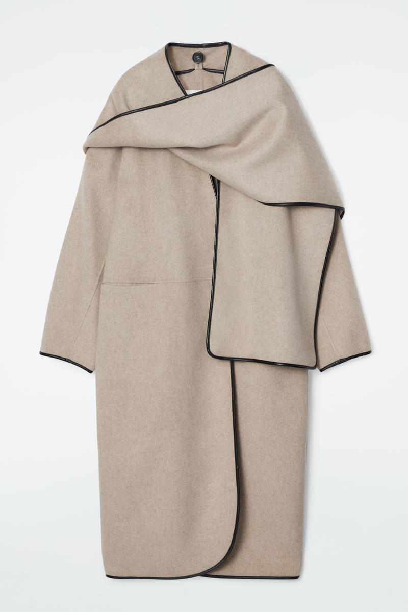 Leather-Trimmed Wool Scarf Long Coat | COS UK