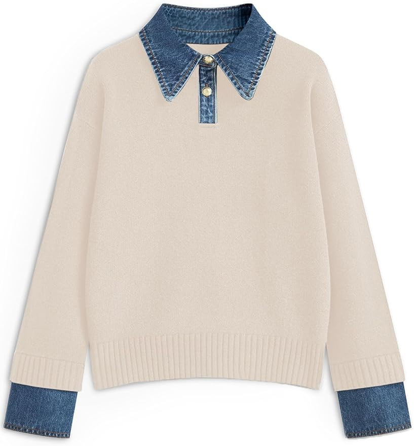 Womens Oversized Sweater Cozy Chunky Long Sleeve Mock Turtleneck V Neck Button Down Denim Polo Pu... | Amazon (US)