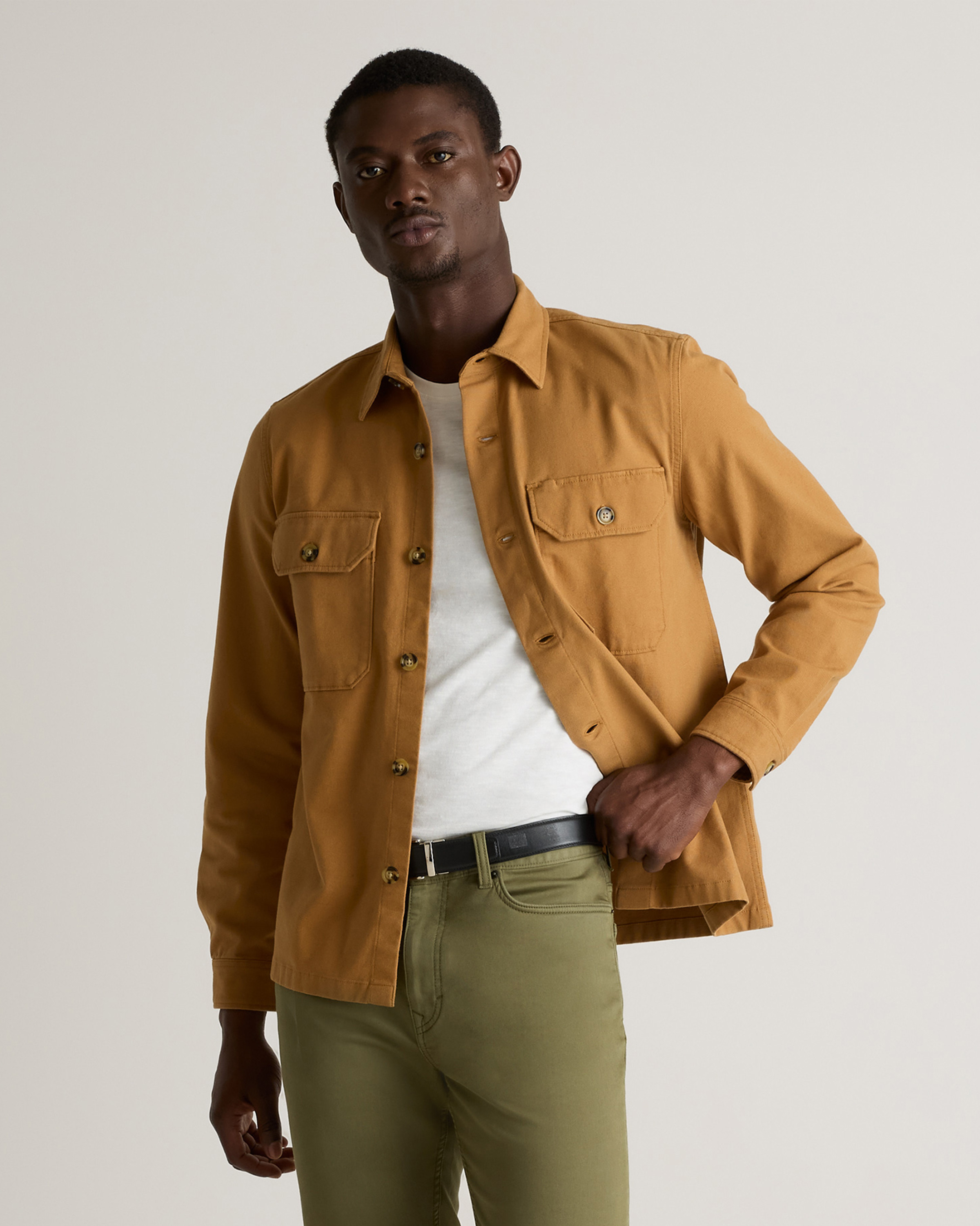 Quince | Men's Double-Brushed Stretch Overshirt in Camel/Spandex, Size XL, Organic Cotton | Quince