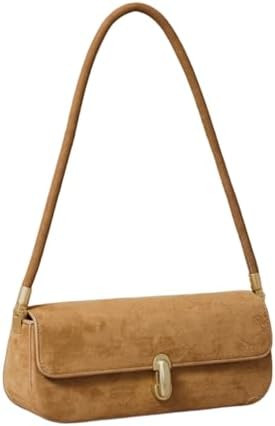 Shoulder Bag with Lock Buckle, Medium Size,Shoulder Bag Underarm Purse (Suede Brown) | Amazon (US)