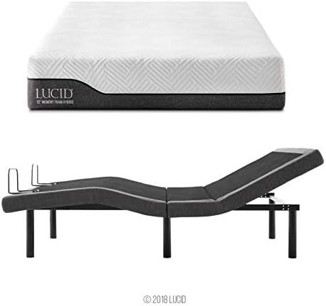 LUCID L300 Adjustable Bed Base with LUCID 12 Inch Memory Foam Hybrid Mattress - Split King | Amazon (US)