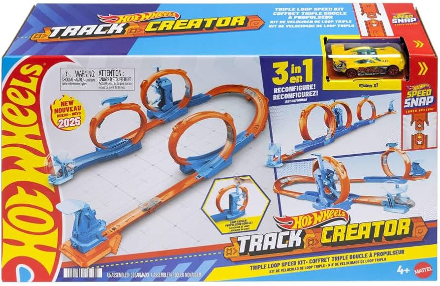 Hot Wheels Toy Car Track Set, Triple Loop Pack & 1:64 Scale Vehicle, Track-Building Components wi... | Amazon (US)