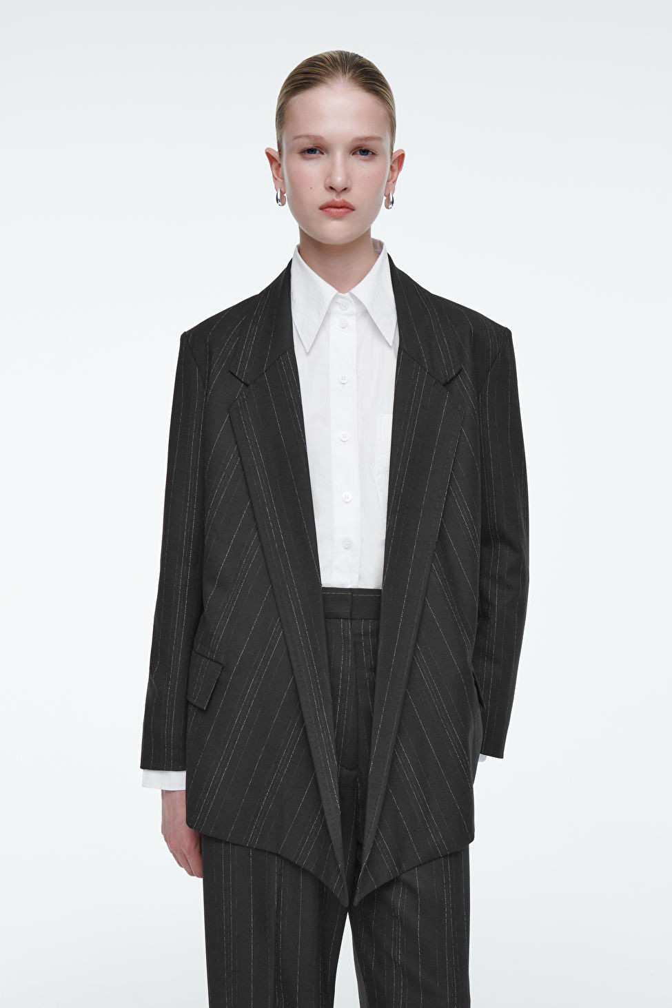 DRAPED PINSTRIPED BLAZER - BLACK / PINSTRIPED - Coats and Jackets - COS | COS (US)