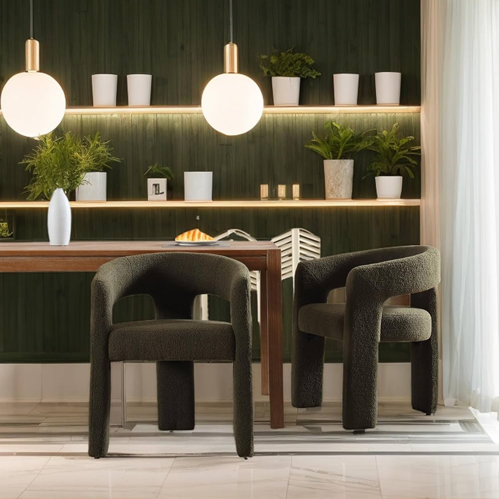 Green Sherpa Barrel Dining Chairs Set of 2, Modern Comfy Upholstered Accent Dining Room Chair wit... | Amazon (US)