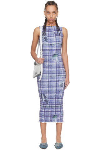 Acne Studios - Blue Printed Midi Dress | SSENSE