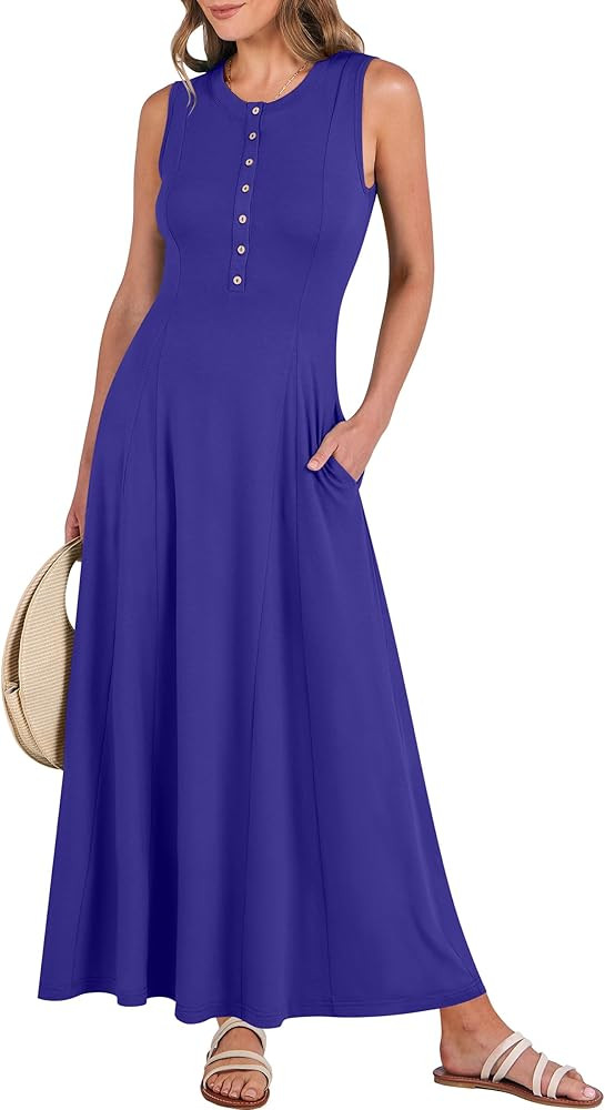 ANRABESS Women Summer Casual Sleeveless Maxi Sundress Button Fit & Flare A-Line Flowy Long Dresse... | Amazon (US)