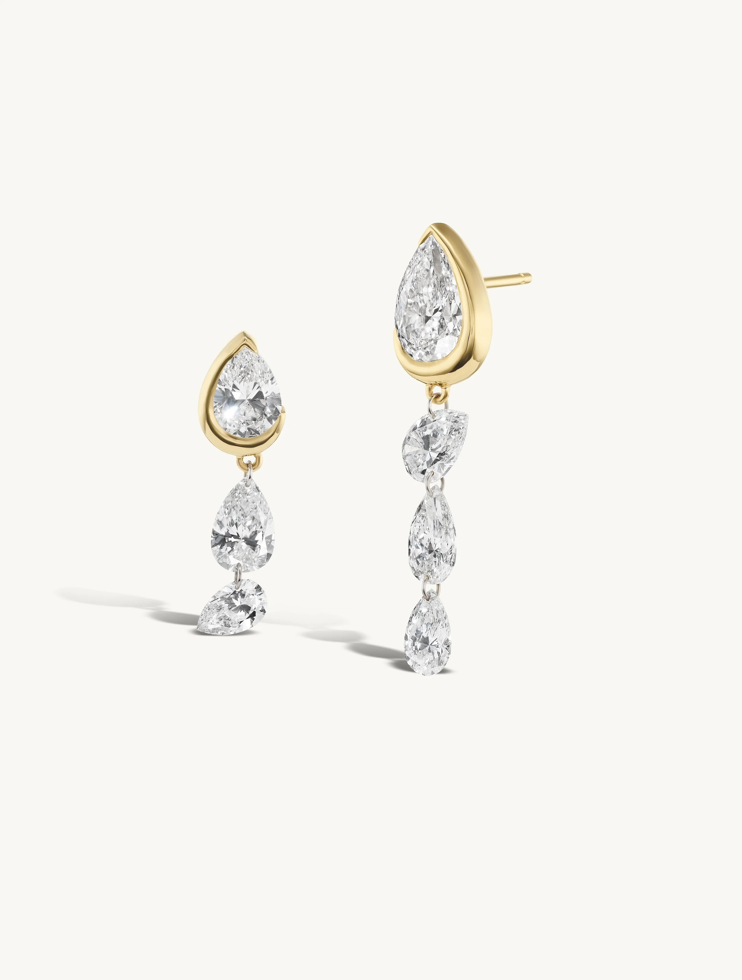 Asymmetrical Droplet Studs with Dangling Pierced Diamond Pears Rose Gold / Screwback +$250 | Sophie Ratner Jewelry