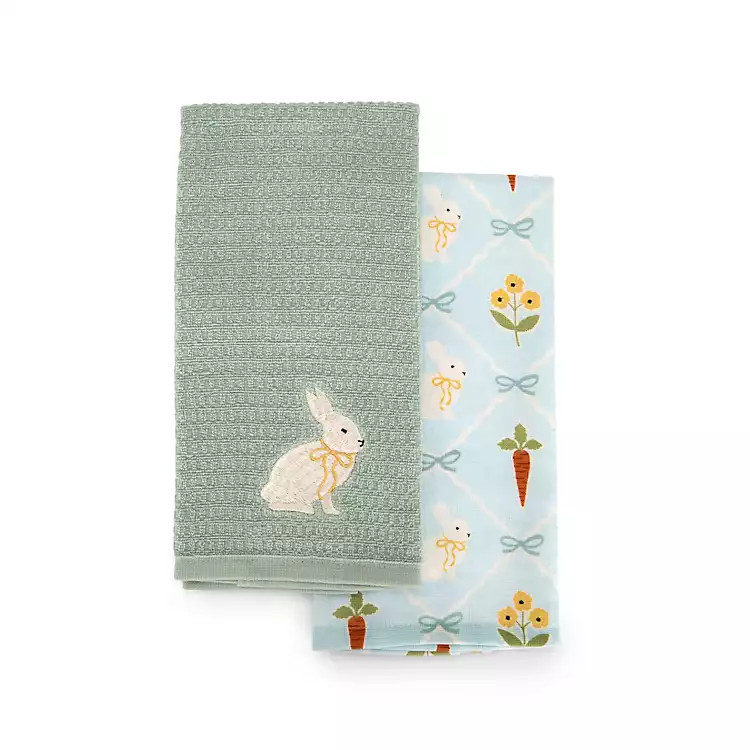New! Blue Bunnies & Bows Kitchen Towels, Set of 2 | Kirklands