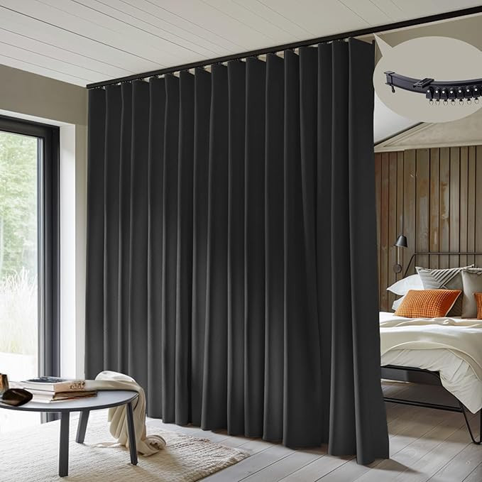 Room Divider Curtains with Flexible Ceiling Curtain Tracks Set,100% Blackout Floor to Ceiling Cur... | Amazon (US)