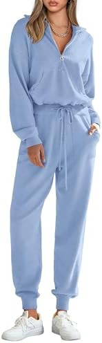 PRETTYGARDEN Women's 2 Piece Sweater Set Pullover Zip Up Sweatshirt Jogger Sweatpants Tracksuit C... | Amazon (US)