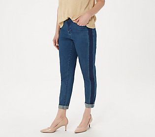 Lisa Rinna Collection Tuxedo Contrast Stripe Boyfriend Jeans | QVC