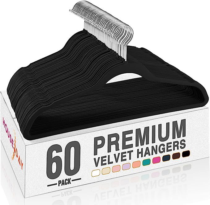 HOUSE DAY Black Velvet Hangers 60 Pack , Premium Clothes Non-Slip Felt Hangers , Sturdy Heavy Dut... | Amazon (US)