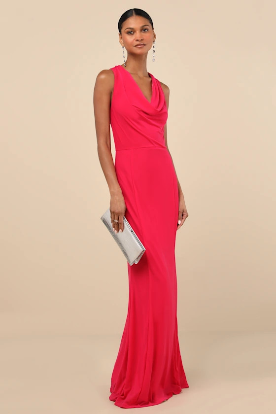 Stunning Mystery Fuchsia Mesh Cowl Back Mermaid Maxi Dress | Lulus