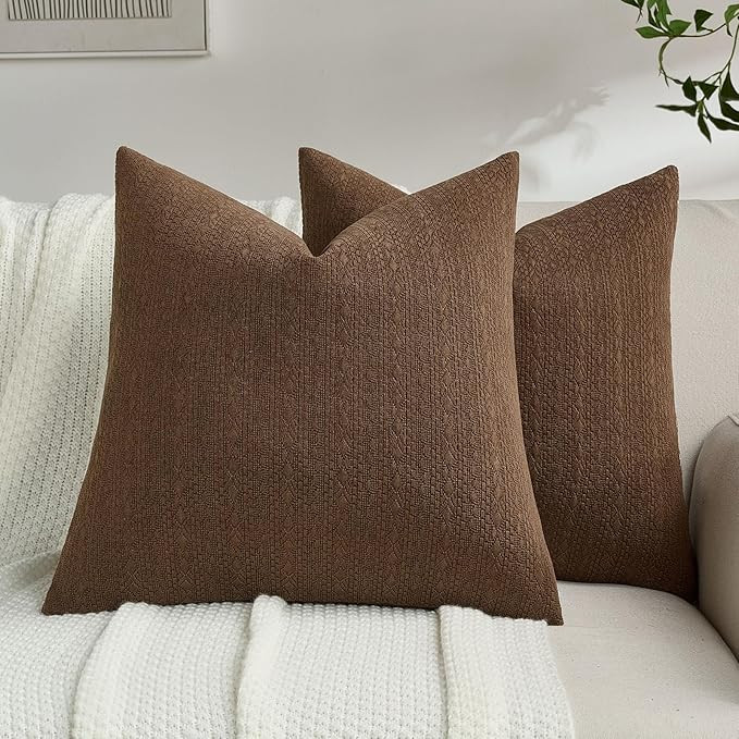 FUTEI Dark Brown Chenille Throw Pillow Covers 20x20 Inch Set of 2,Luxuriously Soft Argyle Texture... | Amazon (US)