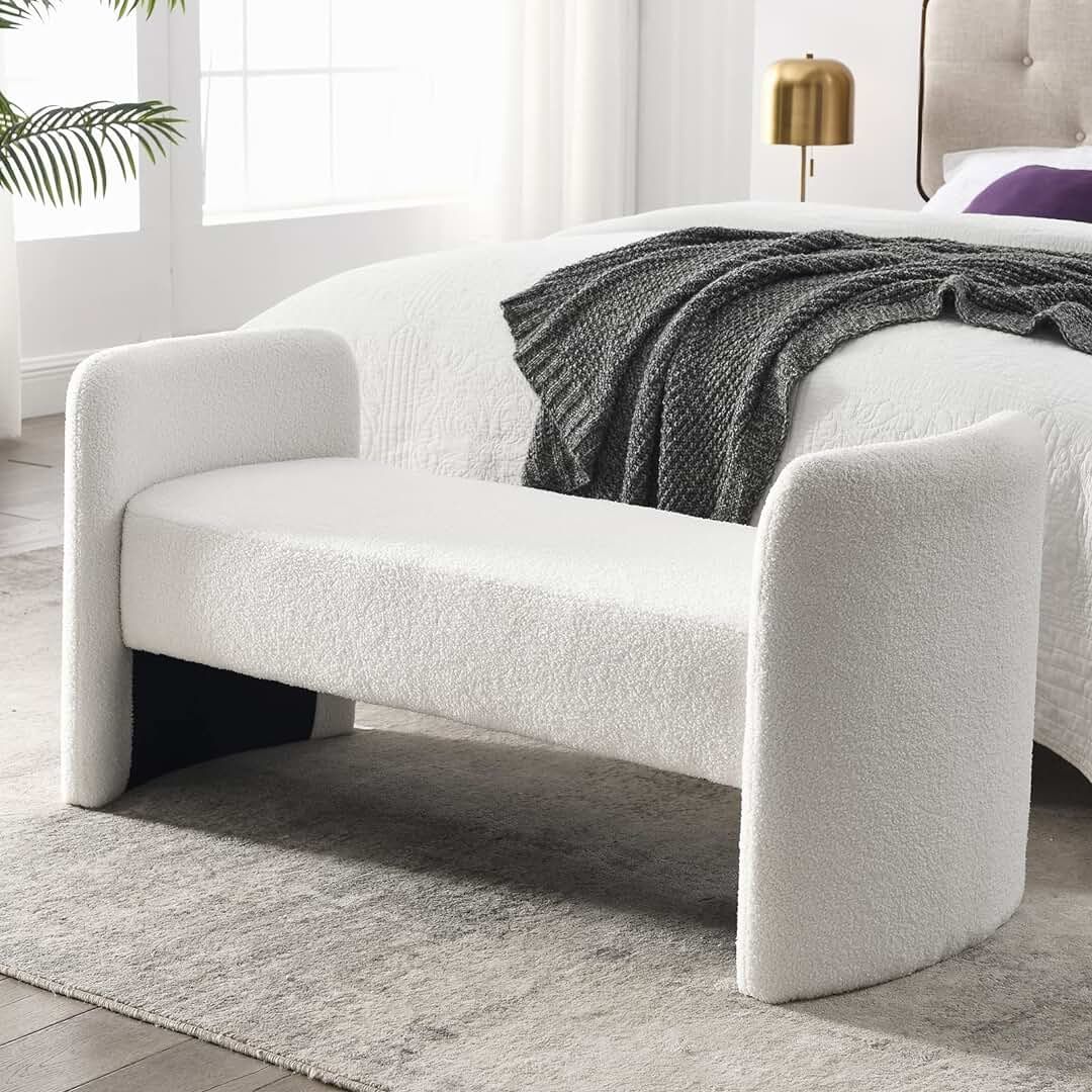 NIOIIKIT 52''Modern Fuzzy Sherpa Upholstered Ottoman Bench, Faux Fur Entryway Bench, End Bed Bench,  | Amazon (US)