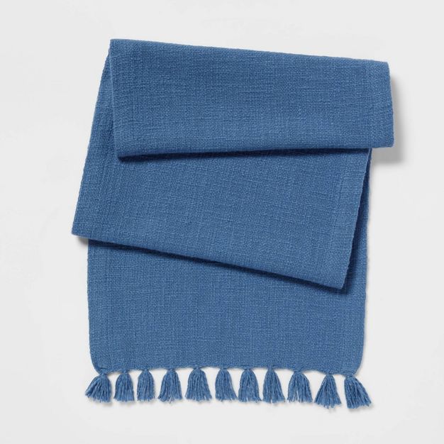 72" x 14" Cotton Textured Table Runner Blue - Threshold™ | Target