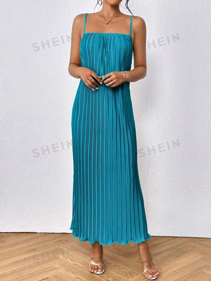 SHEIN Privé Pleated Shirt Cami Long Dress | SHEIN