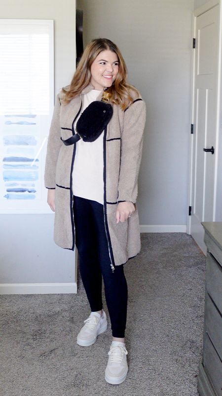 Midsize fall outfit. I love this long sharpa jacket from Amazon in a size large. Sweater from Amazon size large, spanx faux leather leggings, size large, currently 20% off, platform Air Force ones. tts

#LTKSeasonal #LTKcurves #LTKCyberweek