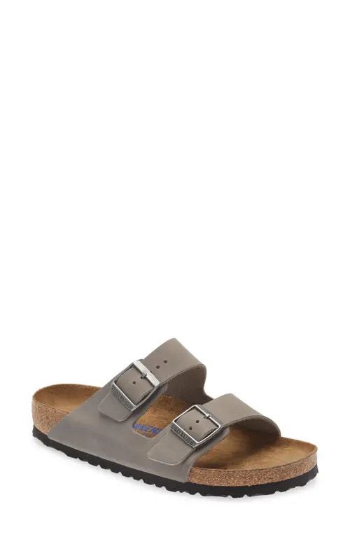 Birkenstock Arizona Soft Slide Sandal in Iron Oiled Leather at Nordstrom, Size 12-12.5Us | Nordstrom