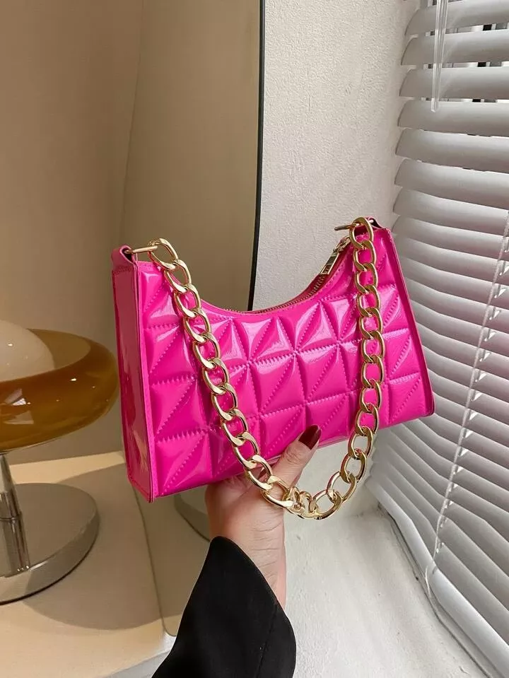 Artificial Patent Leather Baguette Bag