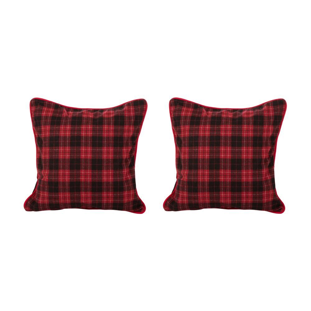 Glitzhome 18.00 in.H Farmhouse Red and Black Plaid Pillow Cover (2-Pack), Farmhouse red & black plai | The Home Depot