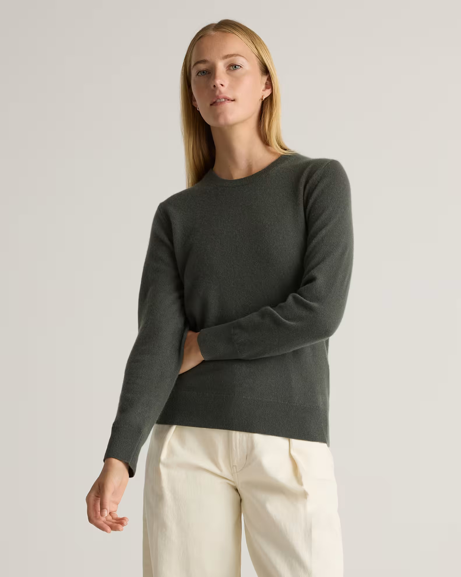 Mongolian Cashmere Crewneck Sweater in Moss | Quince