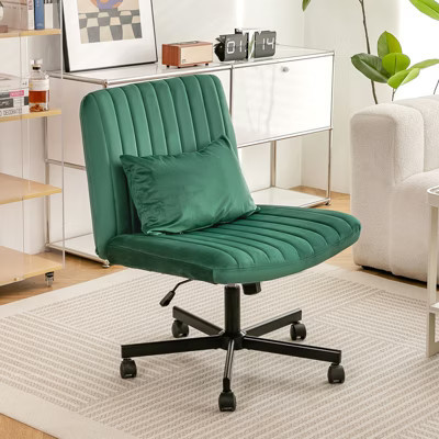 Gulches Green Velvet Armless Office Chair 360° Swivel, Adjustable Height/Tilt (108°-130°), Extra Support Pillow, Rolling Wheels | Target
